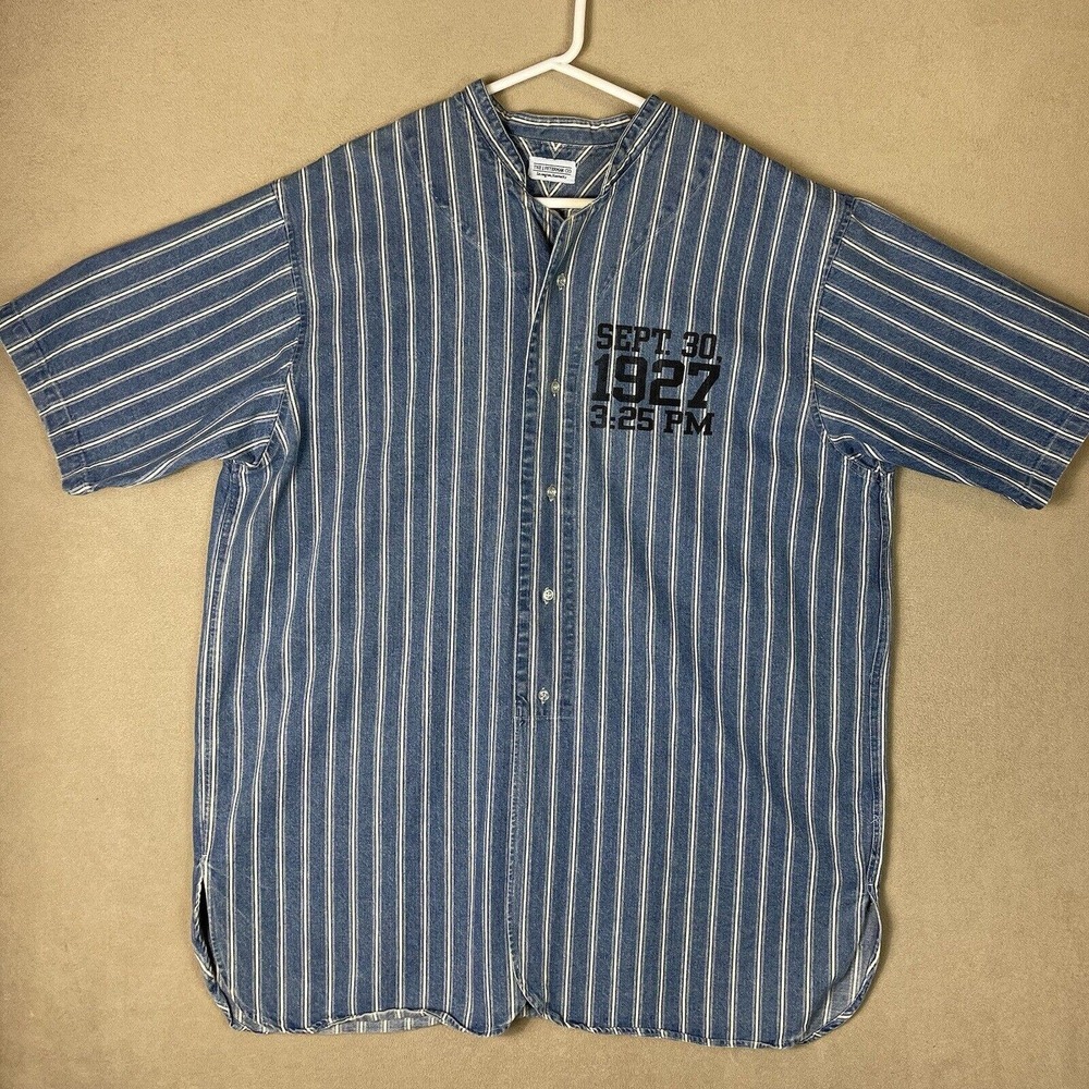 J Peterman Shirt Men Extra Large Blue VTG Denim Sept 30 1927 Babe Ruth MLB Adult